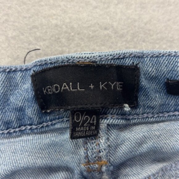 Kendall + Kylie 0/24 The Hipster Shorts Denim Distressed Frayed Hem Button Fly - Picture 4 of 10